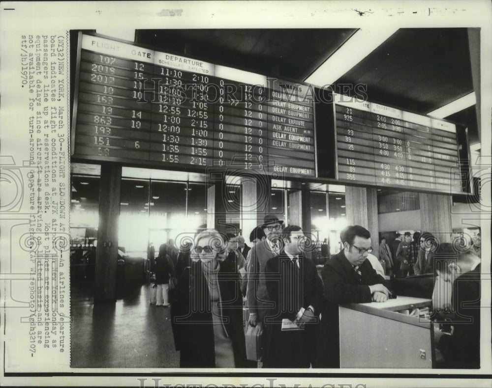 1970 Press Photo View of passengers waiting at JFK Airport in New York. - Historic Images