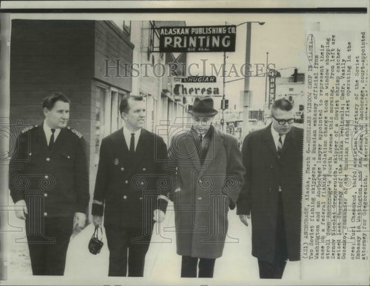 1967 Soviet fishing skippers and Russian embassy official in Alaska. - Historic Images