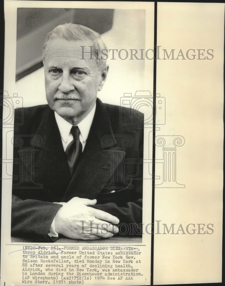 1951 Press Photo Winthrop Aldrich, former United States ambassador to Britain.-Historic Images