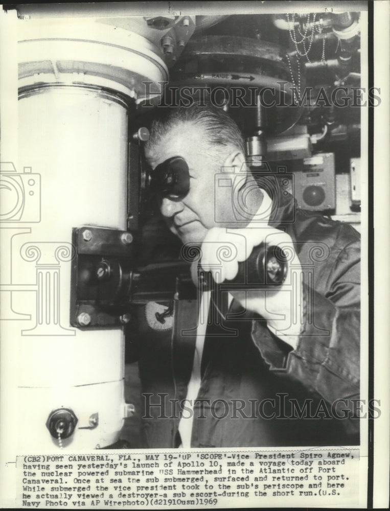 1969 Vice President Spiro Agnew on the USS Hammerhead submarine. - Historic Images