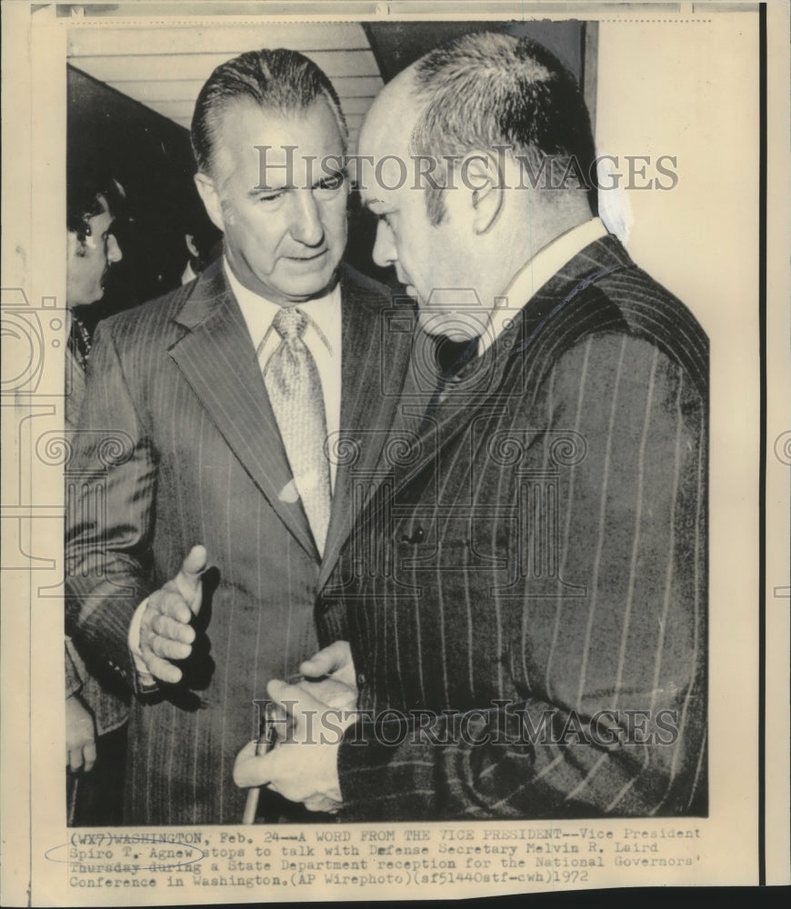 1972 Press Photo Vice President Spiro Agnew talks with Defense Secretary Laird. - Historic Images