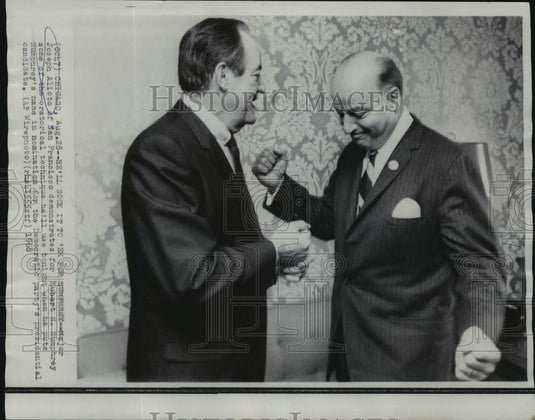 1968 Press Photo Mayor Joseph Alioto of San Francisco and Hubert Humphrey - Historic Images