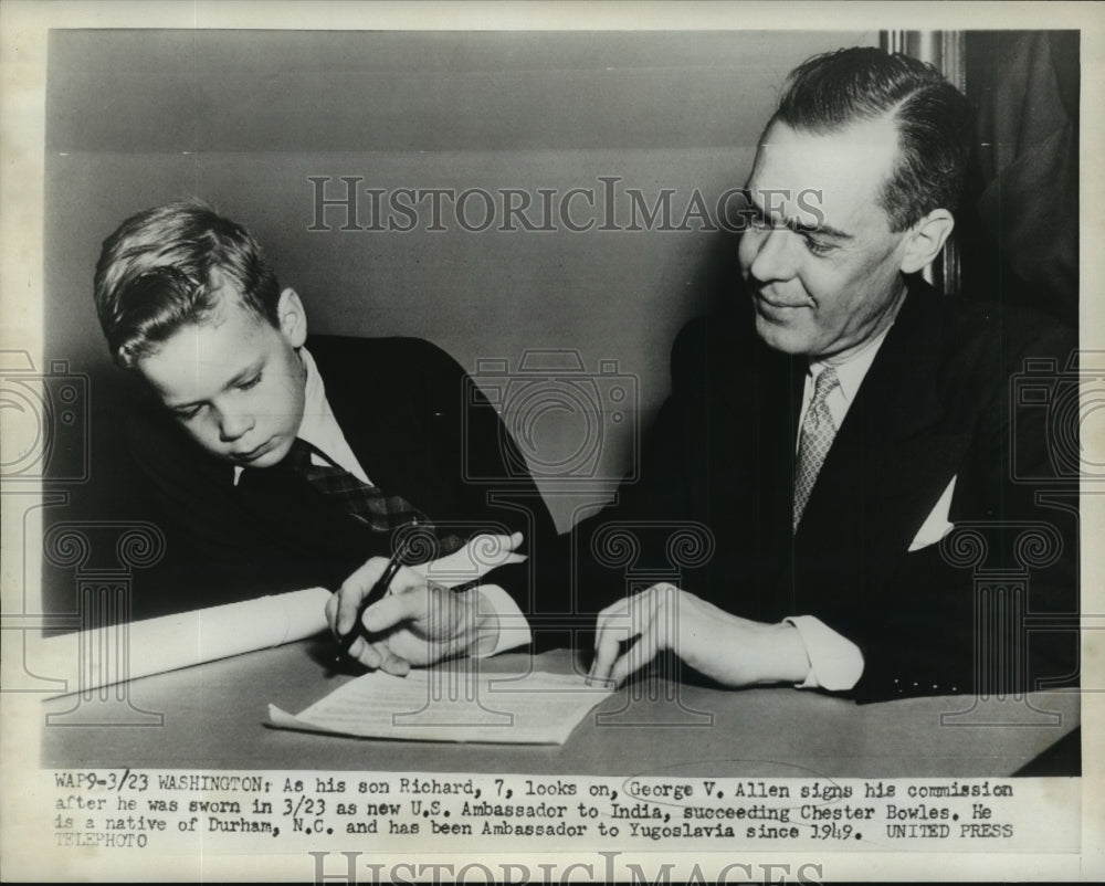 1953 Press Photo George V. Allen, new Ambassador of India with son Richard. - Historic Images