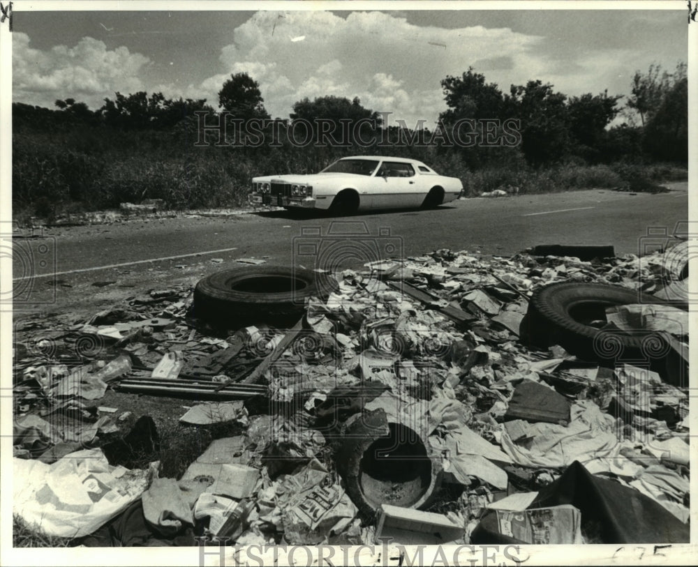 1978 Press Photo An abandoned vehicle and trash on Almonaster Road. - Historic Images