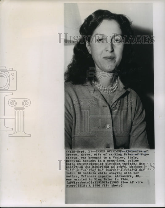 1956 Press Photo Alexandra of Greece Takes an Overdose - noa14139- Historic Images