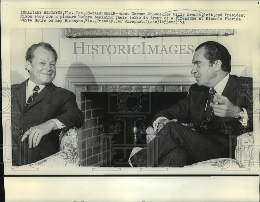 1971 Press Photo West German Chancellor Willy Brandt with President Nixon - Historic Images