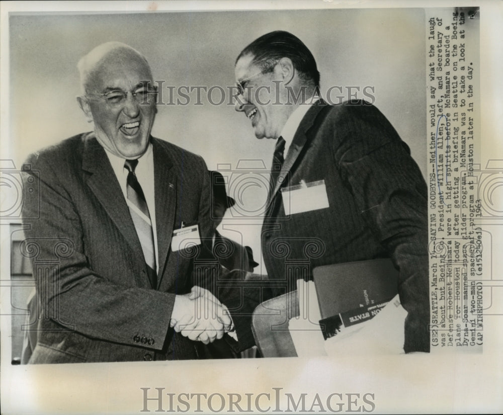 1963 Press Photo Boeing President William Allen and Defense Sec. Robert McNamara - Historic Images