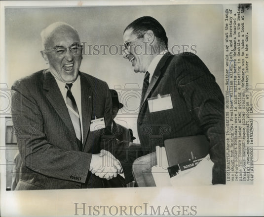 1963 Press Photo Boeing President William Allen and Defense Sec. Robert McNamara - Historic Images