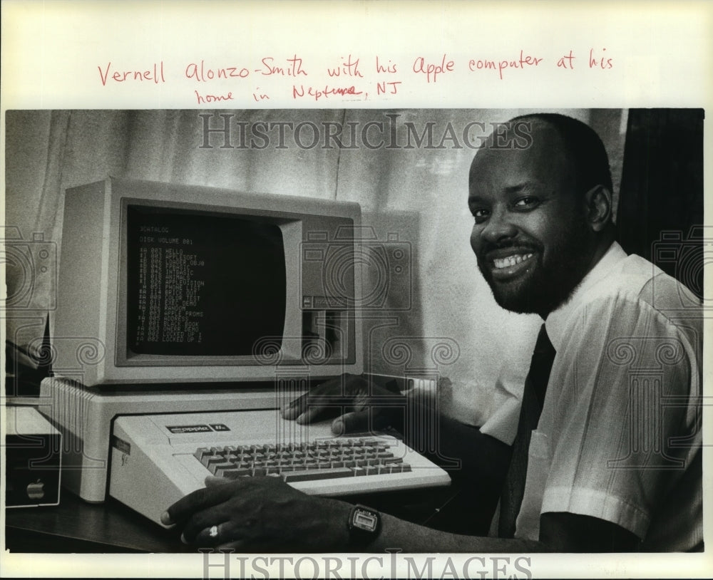 Vernell Alonzo Smith with his Apple Computer in Neptune, New Jersey-Historic Images
