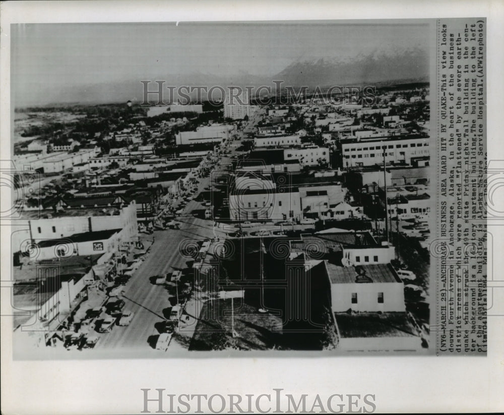 1964 Aerial view of Fourth Avenue in Anchorage Alaska - Historic Images