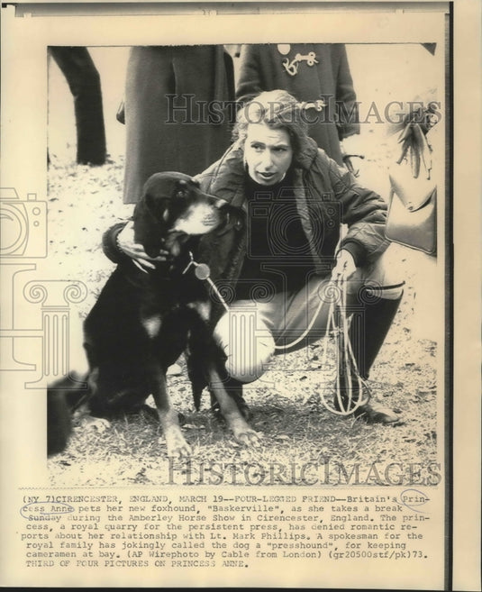 1973 Press Photo Royal Family - Princess Anne With Dog in Cirencester, England - Historic Images