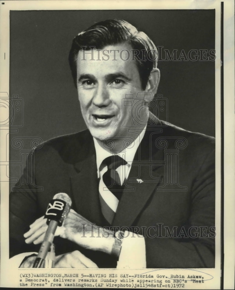 1972 Press Photo Florida Governor Reubin Askew, on &quot;Meet the Press&quot; - Historic Images