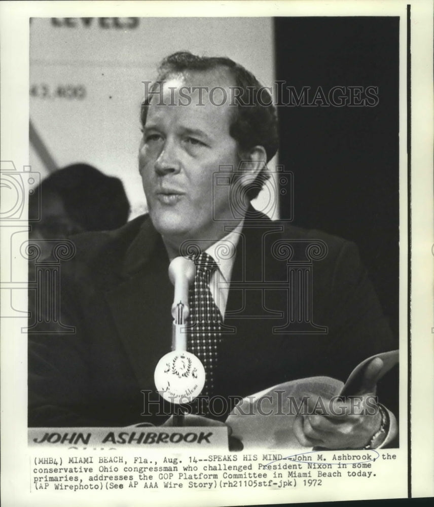 1972 Press Photo GOP Platform Committee - John Ashbrook, Presidential Candidate - Historic Images