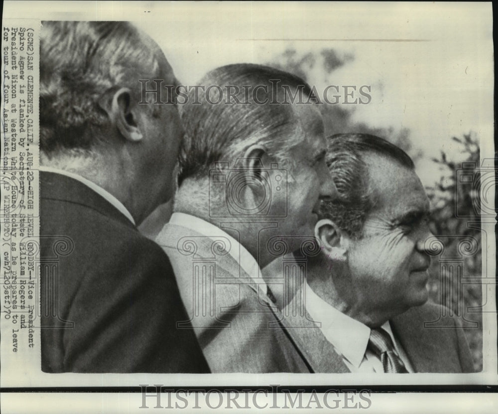 1970 Press Photo VP Spiro Agnew, William Rogers &amp; Pres. Nixon at White House - Historic Images