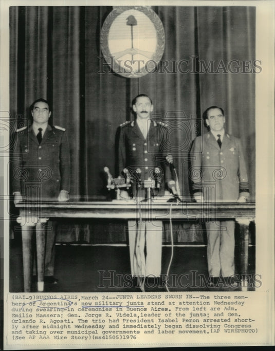 1976 Press Photo Argentinian Junta- Emilio Massera, Jorge Videla, Orlando Agosti - Historic Images