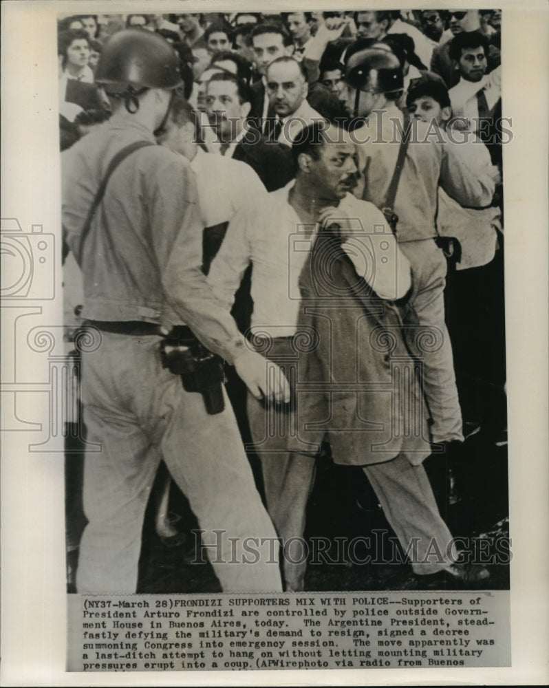 1962 Police & supporters of President Arturo Frondizi in Argentina - Historic Images