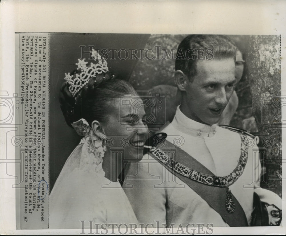 1964 Amadeo Duke of Aosta and Princess Claude of France, Wedding - Historic Images