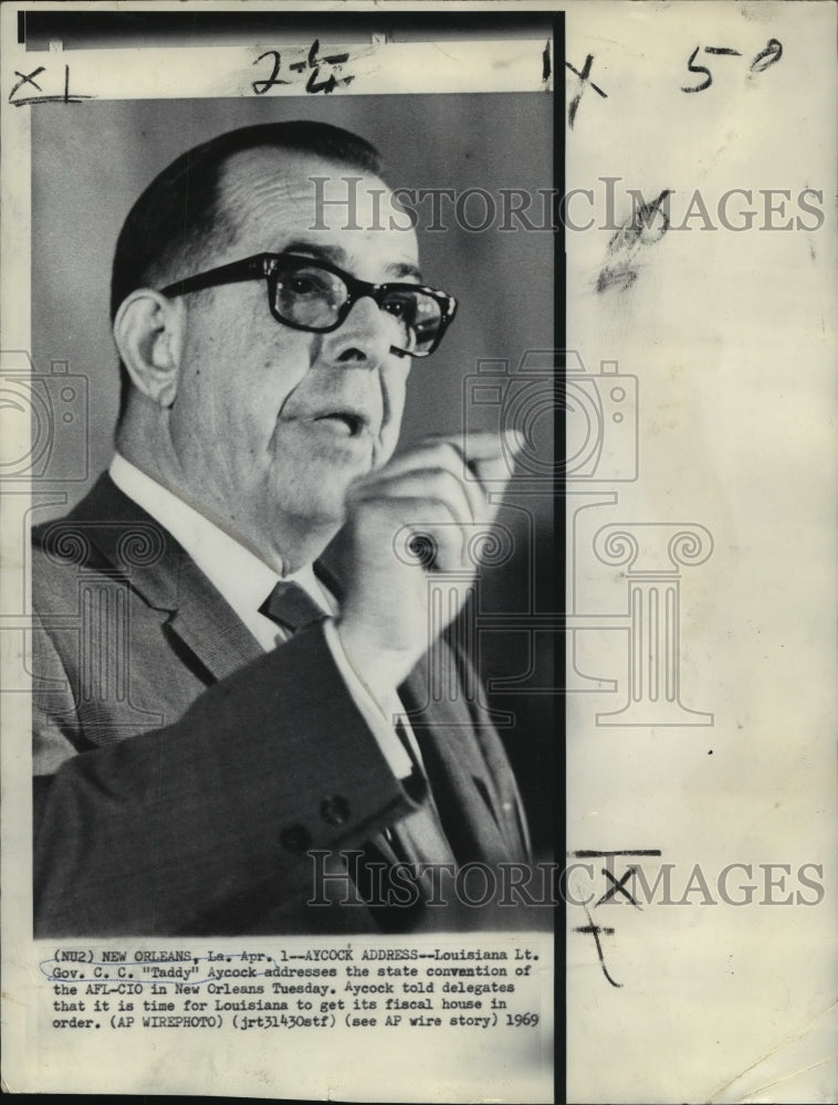 1969 Press Photo Louisiana Lt. Gov. C.C. Aycock Addresses Convention of AFL-CIO- Historic Images