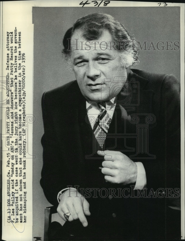 1976 Press Photo F. Lee Bailey, Defense Attorney in Patty Hearst Case- Historic Images