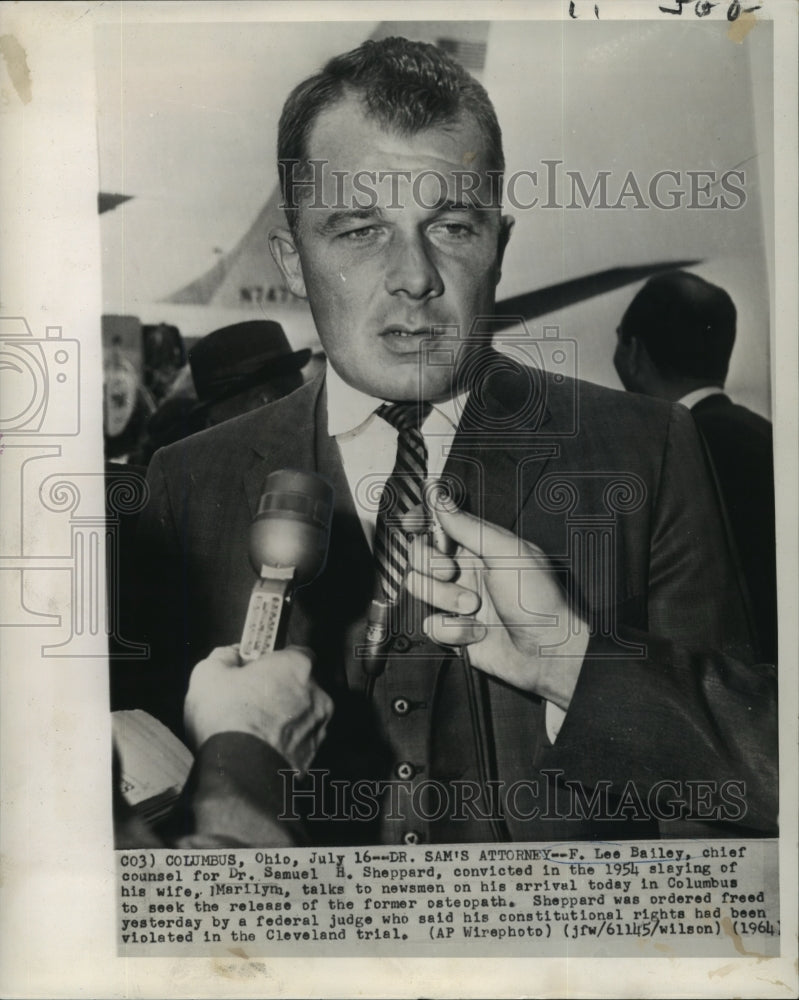 1964 Press Photo Attorney F. Lee Bailey, Council for Dr. Samuel H. Shepphard-Historic Images