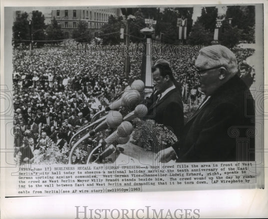1963 West German Vice Chancellor Erhard and Mayor Willy Brandt speak - Historic Images