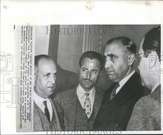 1963 Press Photo Syrian premier Salah Bitar, Dr. Nihad Kassemn meet in Damscus - Historic Images