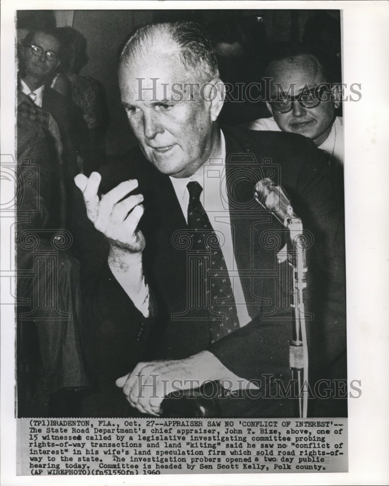 1960 Press Photo State Road Department Chief Appraiser John T. Bize Speaks-Historic Images