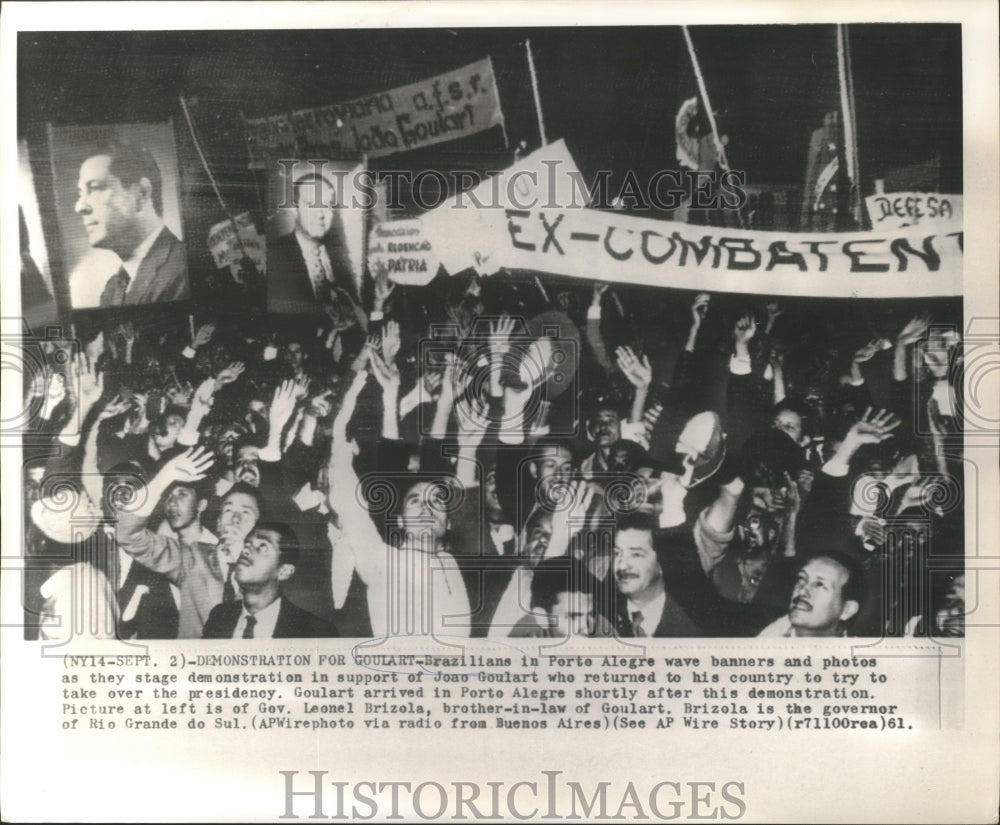 1961 Brazilian Demonstrators at Perte Alegre Brazil with Banners - Historic Images