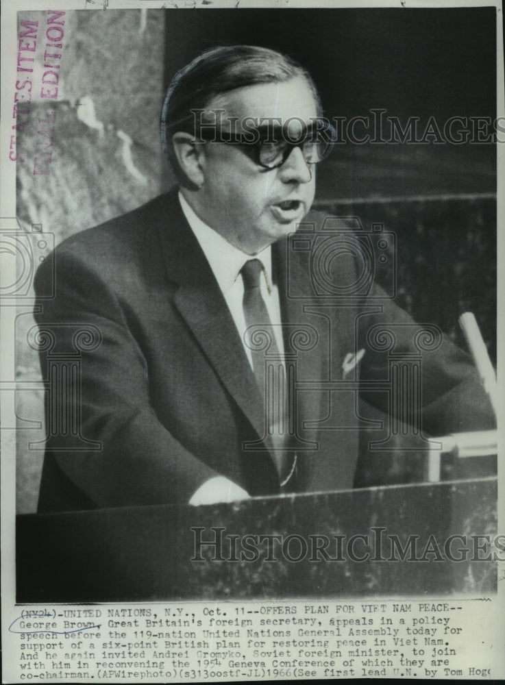 1966 Press Photo George Brown Great Britains Foreign Secretary at United Nations-Historic Images