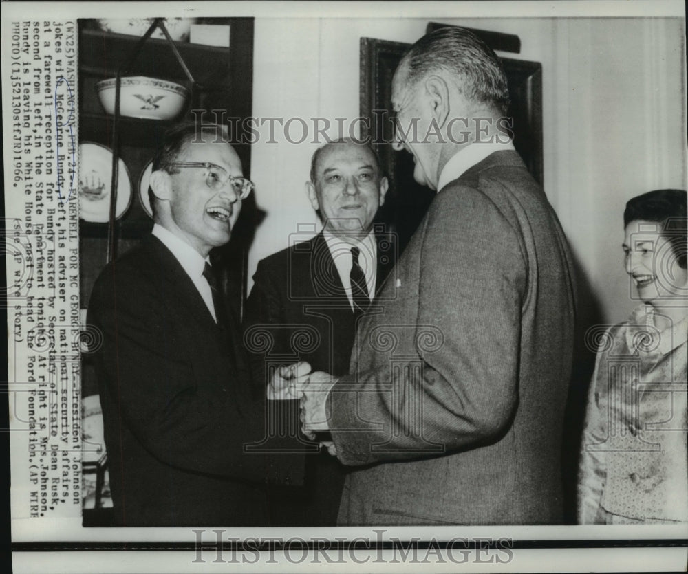 1966 President Johnson jokes with McGeorge Bundy at Bundy Reception - Historic Images