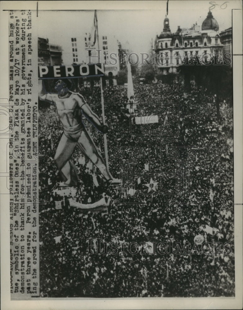 1948 Crowd at Plaza de Mayo Workers Demonstration in Buenos Aires - Historic Images