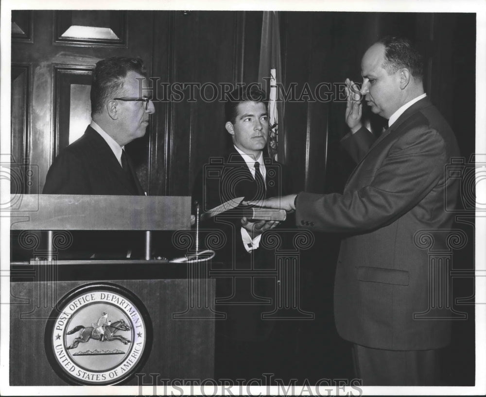 1966 Press Photo Victor Bussie sworn in by Postmaster Gen. Lawrence F. O&#39;Brien- Historic Images