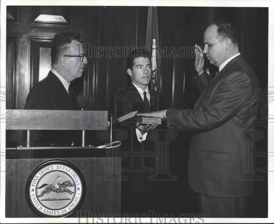 1966 Press Photo Victor Bussie sworn in by Postmaster Gen. Lawrence F. O'Brien- Historic Images