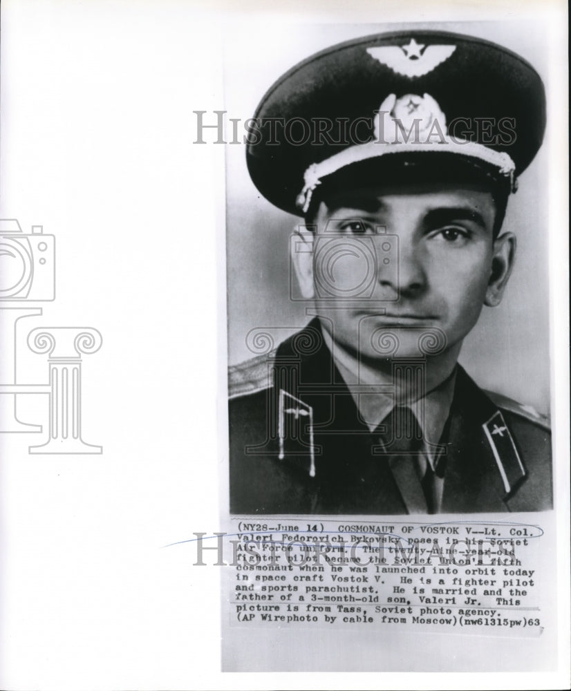 1963 Press Photo Lieutenant Colonel Valeri Bykovsky in Soviet Air Force Uniform-Historic Images