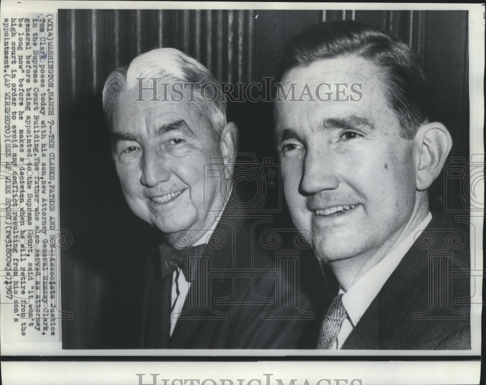 1967 Assoc. Justice Tom Clark poses with son Atty. Gen. Ramsey Clark - Historic Images