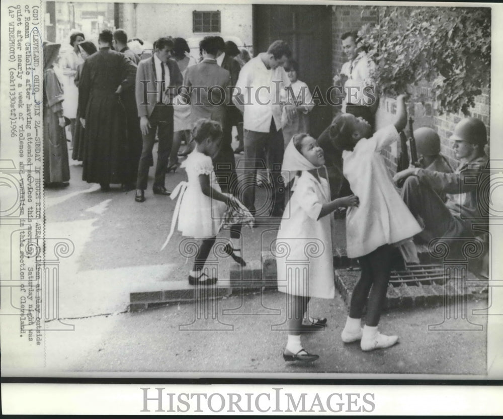 1966 Press Photo Children play outside after Roman Catholic service - noa62331-Historic Images