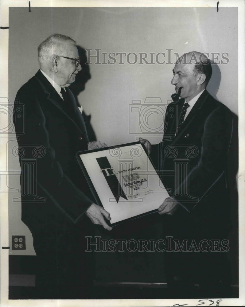 1967 Dr. M. Diamond Honors Dr. Isidore Cohn Sr. at Touro Infirmary-Historic Images