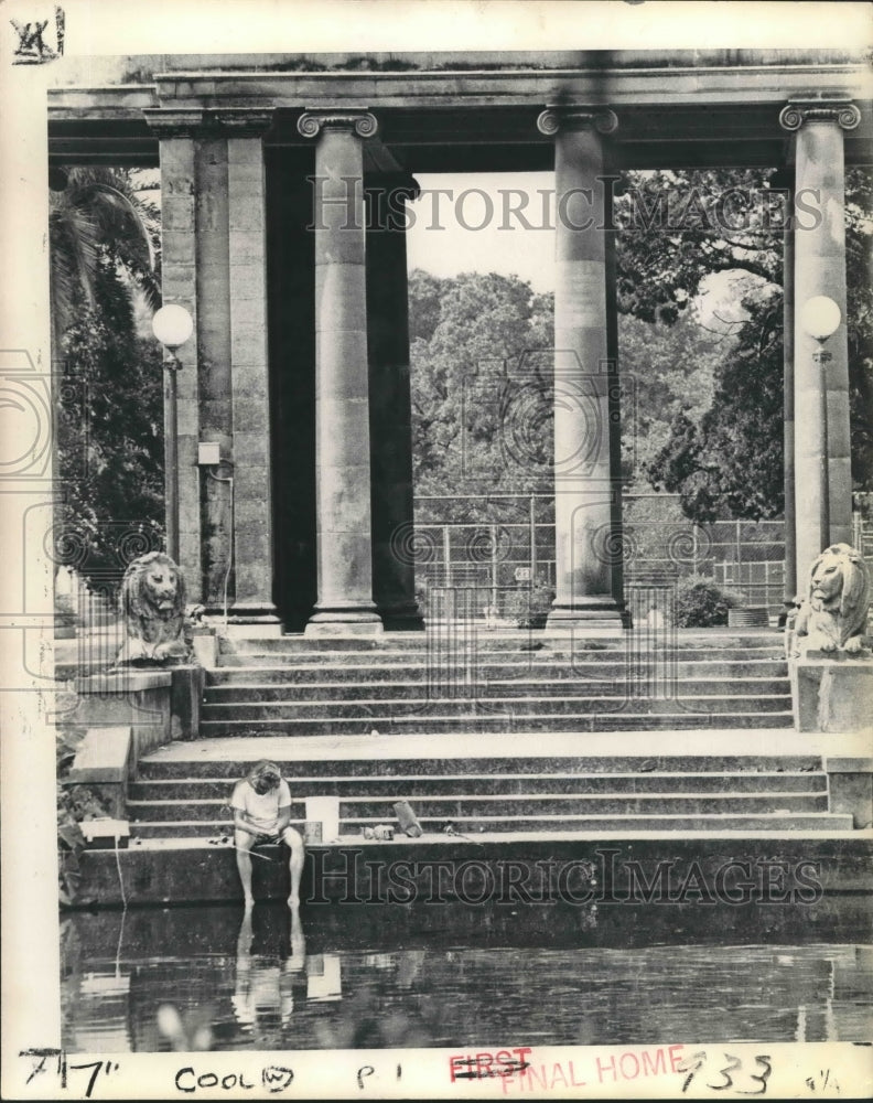 1976 Fisherman on Stone Steps at City Park, New Orleans - Historic Images