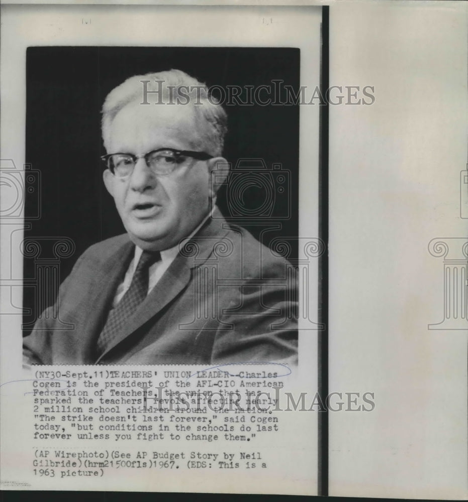 1963 Charles Cogen, President of American Federation of Teachers - Historic Images