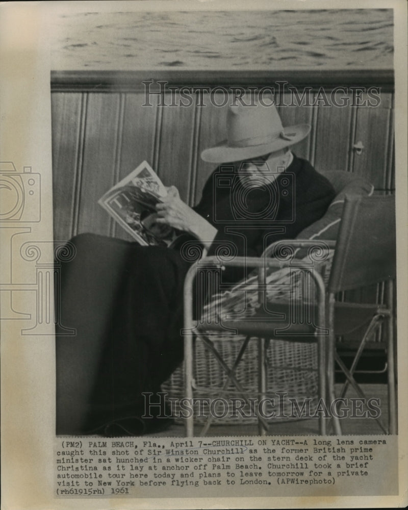 1961 Press Photo Sir Winston Churchill on Deck of Yacht Christina, Palm Beach-Historic Images