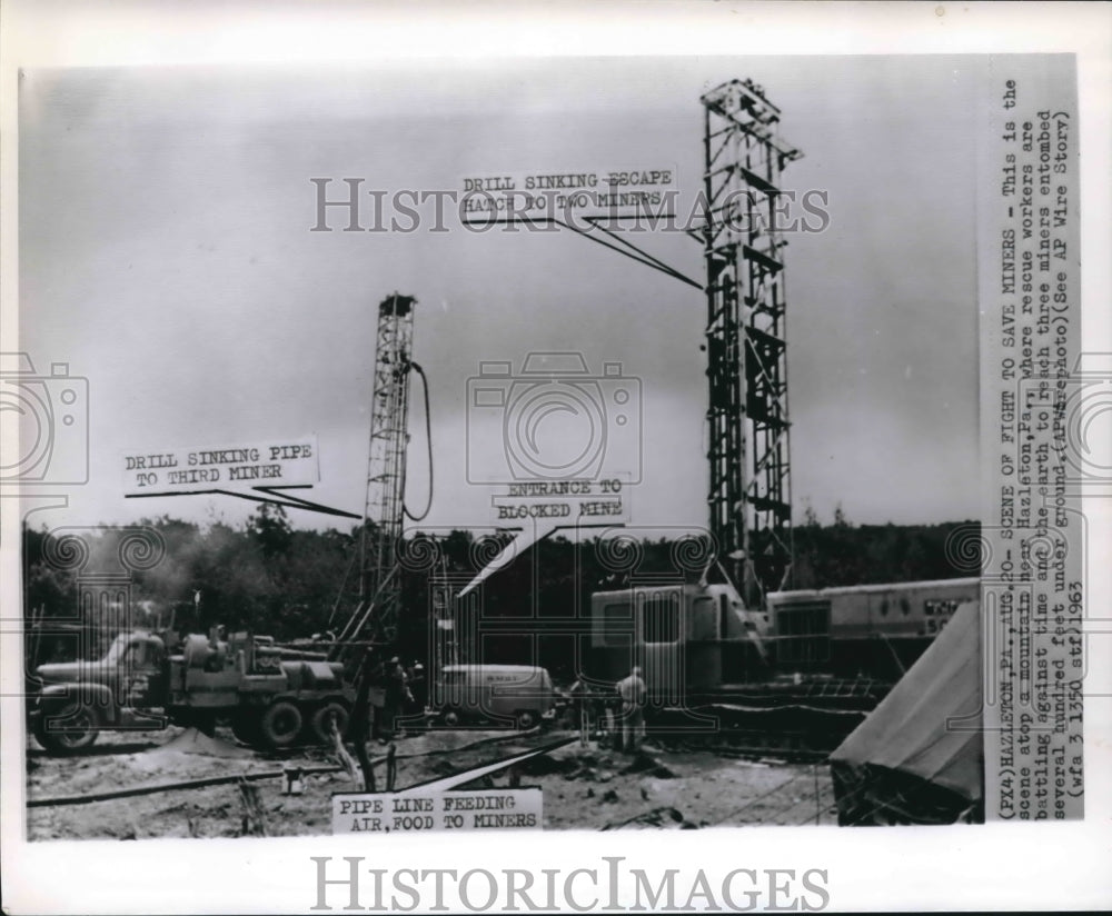 1963 Press Photo General view of the rescue operation for miners near Hazleton-Historic Images