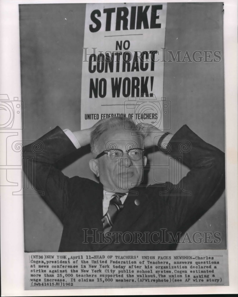 1962 Press Photo Charles Cogen, President of the United Federation of Teachers-Historic Images