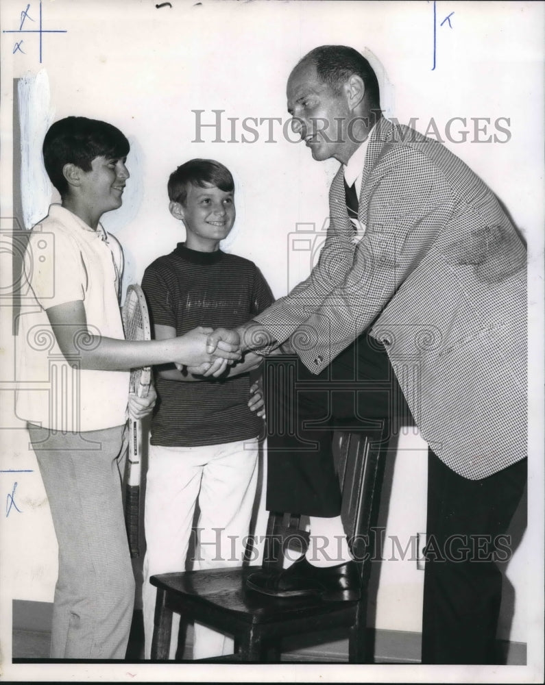 1968 Coach Jake Cohen congratulates Vince DiStefano &amp; Pat Lockhart - Historic Images