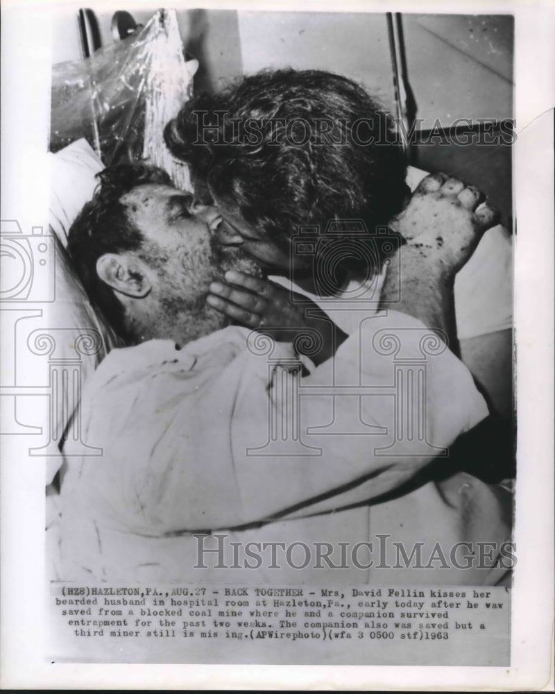 1963 Press Photo Mining - David Fellin Reunited with Wife After Trapped in Mine-Historic Images