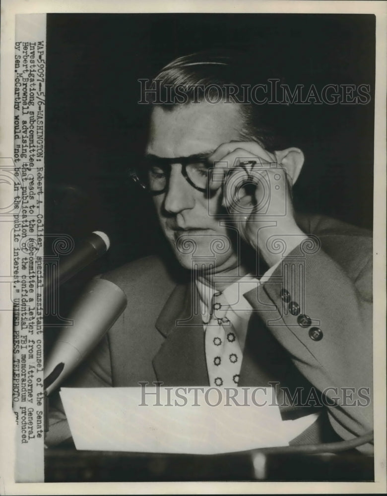 1954 Senate Investigating sub-committee assistant Robert A. Collier - Historic Images