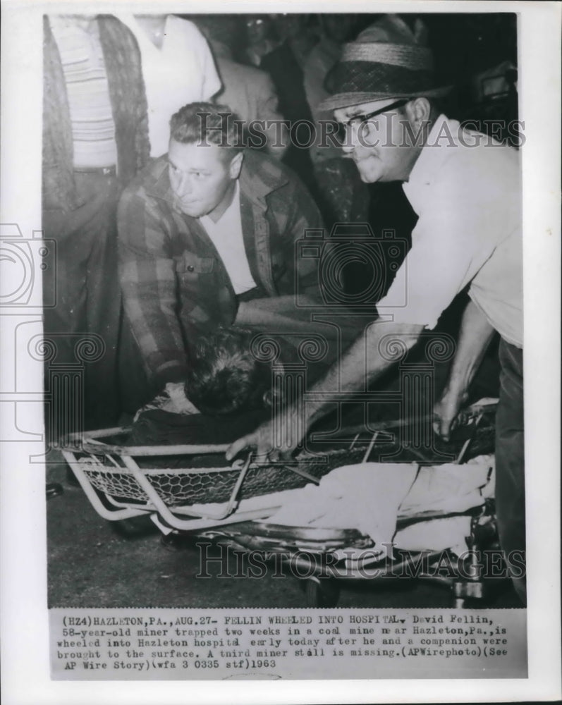 1963 Press Photo David Fellin Wheeled in Hospital after being Rescued from Mine - Historic Images