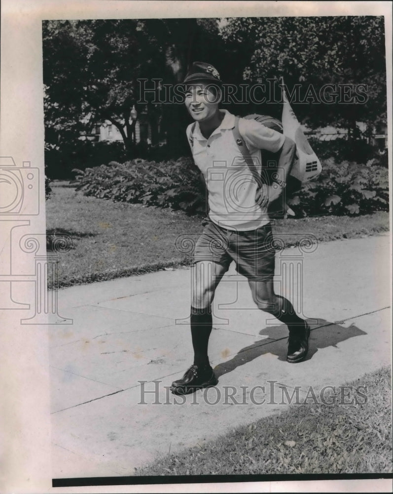 1965 Young Suck Cho, Korean Olympic Skier during his hiking tour - Historic Images