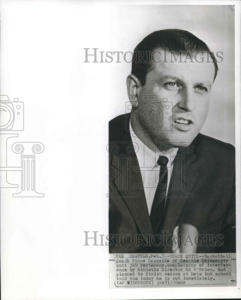 1963 Seattle University Basketball Coach, Vince Cazzetta, Quits - Historic Images