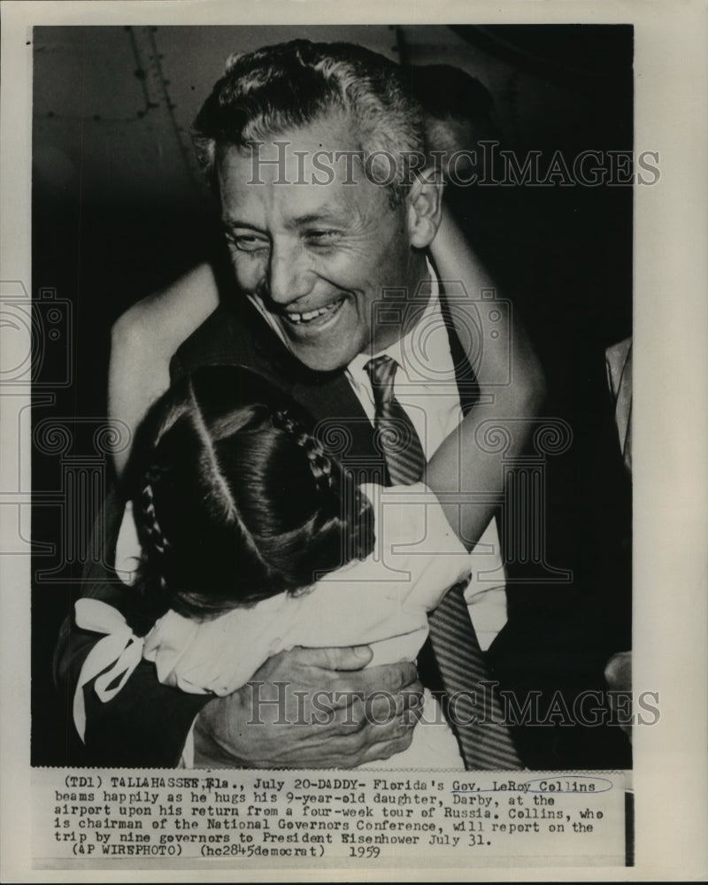 1959 Florida&#39;s Governor LeRoy Collins hugs daughter Darby at airport-Historic Images