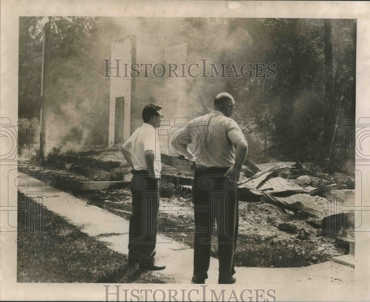 1965 Parishioners view the burning remains of Thompson Road Church - Historic Images
